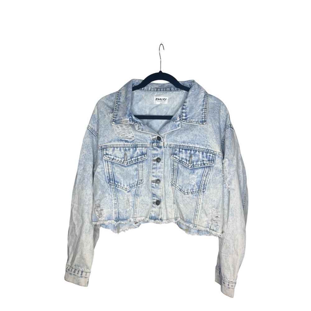Rivalry Runway Lexington Kentucky skyline Distressed Denim jacket size medium - Picture 2 of 3
